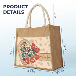L'amour d'une grand-mère est éternel - Sacs fourre-tout personnalisés pour la famille, sacs fourre-tout en jute, sacs de plage - Cadeau pour maman, grand-mère