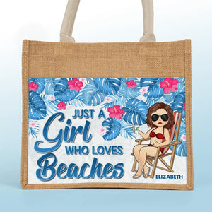 Juste une fille qui aime l'été - Sacs fourre-tout personnalisés, sacs fourre-tout en jute, sacs de plage - Cadeau pour meilleures amies, meilleures amies, sœurs