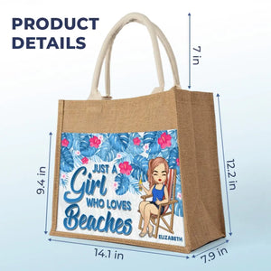 Juste une fille qui aime l'été - Sacs fourre-tout personnalisés, sacs fourre-tout en jute, sacs de plage - Cadeau pour meilleures amies, meilleures amies, sœurs