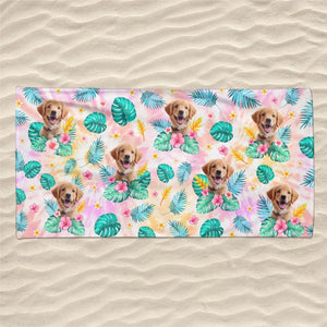 Custom Photo Happy Tails In Summer Trails - Dog
& Cat Personalized Custom Beach Towel - Summer Vacation Gift, Birthday Pool Party Gift For Pet Owners, Pet Lovers