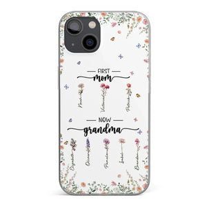 Première maman, maintenant grand-mère - Coque de téléphone transparente personnalisée pour la famille - Cadeau pour maman et grand-mère