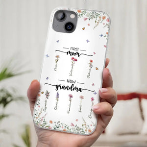 Première maman, maintenant grand-mère - Coque de téléphone transparente personnalisée pour la famille - Cadeau pour maman et grand-mère