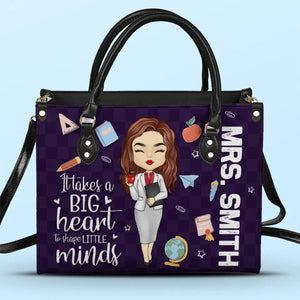 Enseigner, c'est travailler avec le cœur - Sac à main en cuir personnalisé pour enseignant - Cadeau pour enseignant