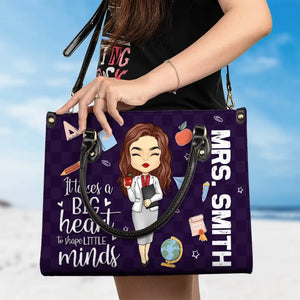 Enseigner, c'est travailler avec le cœur - Sac à main en cuir personnalisé pour enseignant - Cadeau pour enseignant