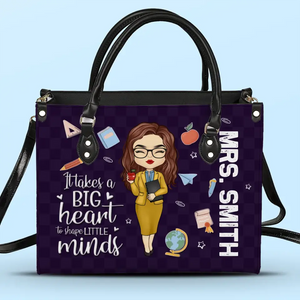 Enseigner, c'est travailler avec le cœur - Sac à main en cuir personnalisé pour enseignant - Cadeau pour enseignant