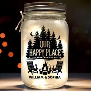 La vie est plus belle autour d'un feu de camp - Lampe de camping personnalisée en pot Mason - Cadeau pour couple, mari, femme, amoureux du camping