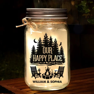La vie est plus belle autour d'un feu de camp - Lampe de camping personnalisée en pot Mason - Cadeau pour couple, mari, femme, amoureux du camping