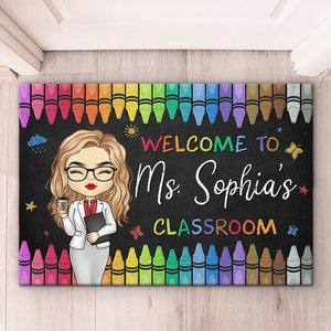 Bienvenue dans notre salle de classe - Tapis décoratif personnalisé pour la maison - Cadeau de pendaison de crémaillère pour l'enseignant