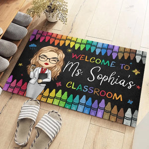 Bienvenue dans notre salle de classe - Tapis décoratif personnalisé pour la maison - Cadeau de pendaison de crémaillère pour l'enseignant