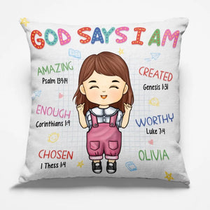 Dieu dit que je suis incroyable - Oreiller personnalisé pour enfant - Cadeau pour enfant, cadeau de rentrée scolaire