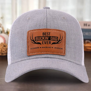 Meilleur papa Buckin' de tous les temps - Chapeau personnalisé en cuir avec patch - Cadeau pour papa, grand-père