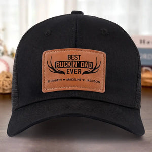 Meilleur papa Buckin' de tous les temps - Chapeau personnalisé en cuir avec patch - Cadeau pour papa, grand-père