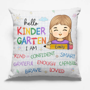 Bonjour, je suis à la maternelle ! Coussin personnalisé pour enfant ! Cadeau pour la rentrée scolaire
