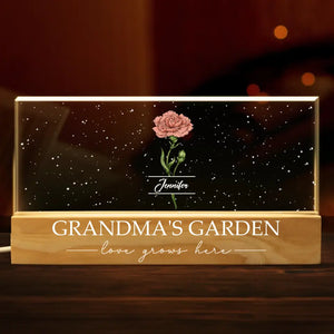 Un jardin d'amour pousse dans le cœur d'une grand-mère - Veilleuse LED 3D personnalisée en acrylique avec lettres - Cadeau pour maman et grand-mère