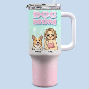 Tout ce que je sais, je l'ai appris des chiens - Gobelet personnalisé en acier inoxydable de 1 134 ml avec poignée - Cadeau pour les propriétaires et les amoureux des animaux