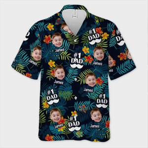 Photo personnalisée « Tu es le meilleur papa du monde » - T-shirt hawaïen tropical unisexe personnalisé pour la famille - Cadeau de vacances d'été, cadeau pour papa, grand-père