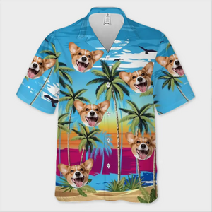 Photo personnalisée Bonjour, je suis prêt pour l'été - Chemise hawaïenne tropicale unisexe personnalisée pour chien et chat - Cadeau de vacances d'été, cadeau pour propriétaires d'animaux, amoureux des animaux