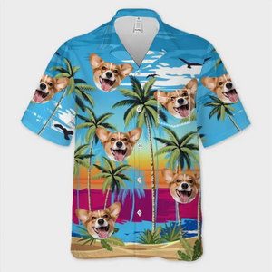 Photo personnalisée Bonjour, je suis prêt pour l'été - Chemise hawaïenne tropicale unisexe personnalisée pour chien et chat - Cadeau de vacances d'été, cadeau pour propriétaires d'animaux, amoureux des animaux
