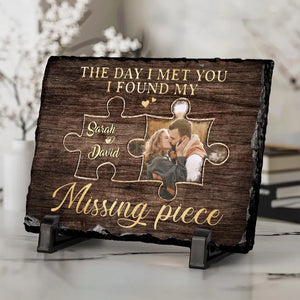 Photo personnalisée « J'ai trouvé la pièce manquante » – Pierre rectangulaire personnalisée avec support pour couple – Cadeau pour mari et femme, anniversaire
