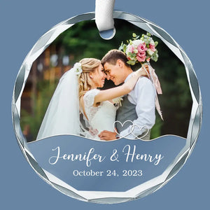 Photo personnalisée Coup de foudre, âmes sœurs pour toujours - Ornement en verre rond personnalisé pour couple - Cadeau pour mari et femme, anniversaire