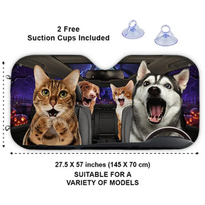 Les animaux de compagnie font partie de la famille et embellissent la vie ! Pare-soleil personnalisé pour pare-brise de voiture, protection de vitre de voiture, cadeau d'Halloween pour propriétaires et amoureux des animaux.