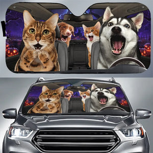 Les animaux de compagnie font partie de la famille et embellissent la vie ! Pare-soleil personnalisé pour pare-brise de voiture, protection de vitre de voiture, cadeau d'Halloween pour propriétaires et amoureux des animaux.