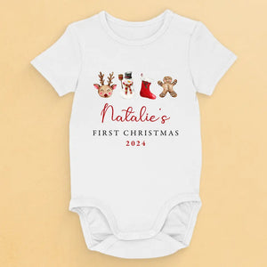 Célébrer le premier Noël de bébé - Body bébé personnalisé en famille - Cadeau de Noël pour bébé, enfant et nouveau-né