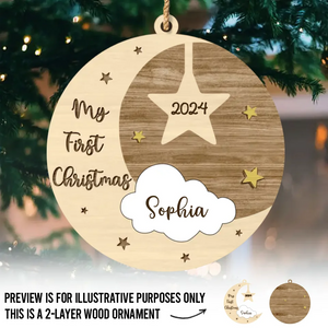 Notre joie de Noël a un nouveau battement de cœur - Décoration de Noël en bois personnalisée à 2 couches - Cadeau de Noël pour bébé, enfant et nouveau-né
