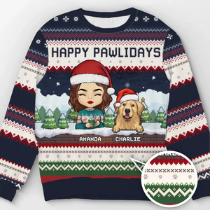 Le Woof de l'amour de Noël - Sweat-shirt moche personnalisé pour chien et chat - Pull en laine unisexe - Cadeau de Noël pour propriétaires et amoureux des animaux