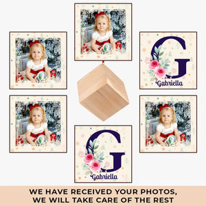 Photo personnalisée Votre premier Noël est notre cadeau le plus précieux - Ornement de cube en bois personnalisé pour la famille - Cadeau de Noël pour bébé, enfants, nouveau-né