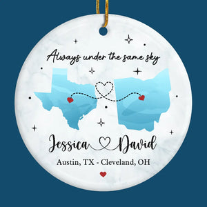 À des kilomètres de distance, mais plus proches que jamais au fond du cœur - Ornement personnalisé pour couple - Forme ronde en céramique - Cadeau de Noël pour mari et femme, anniversaire