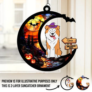 Un chien effrayant - Attrape-soleil personnalisé pour fenêtre - Cadeau d'Halloween pour propriétaires et amoureux des animaux