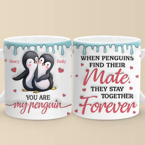 Notre amour est comme le lien des pingouins, incassable et éternel - Tasse personnalisée avec effet gonflé en 3D pour couple - Cadeau pour mari et femme, anniversaire