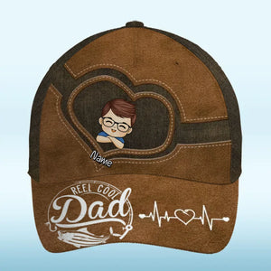 Reel Cool Papa - Chapeau personnalisé familial, casquette classique à imprimé intégral - Cadeau de Noël pour papa, grand-père, amoureux de la pêche