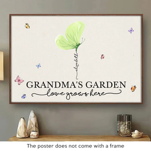 L'amour cultivé dans le jardin de grand-mère - Affiche horizontale personnalisée pour la famille - Cadeau pour maman et grand-mère