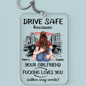 Conduisez prudemment, car votre femme vous aime ! Porte-clés en acrylique personnalisé pour couple - Cadeau pour mari et femme, anniversaire