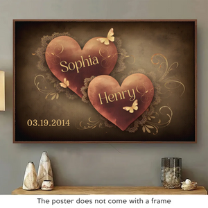 Ensemble, nos cœurs créent une histoire d'amour - Affiche horizontale personnalisée pour couple - Cadeau pour mari et femme, anniversaire