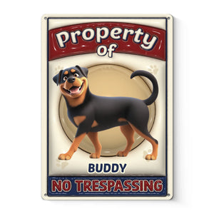 Propriété d'un chien adorable - Plaque en métal personnalisée avec effet gonflable 3D - Cadeau de pendaison de crémaillère pour propriétaires et amoureux des animaux
