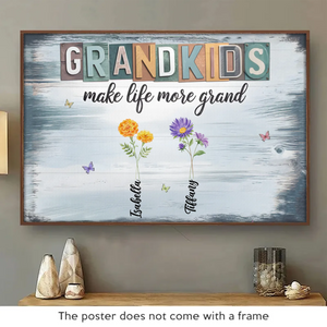 La vie est belle avec ses petits-enfants à portée de main - Affiche horizontale personnalisée pour la famille - Cadeau pour maman, grand-mère