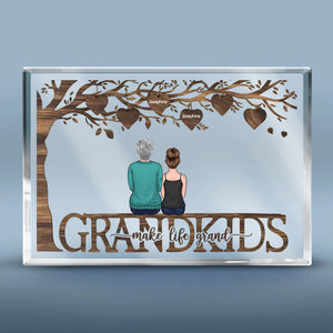 L'amour de grand-mère ne s'estompe jamais - Plaque rectangulaire en acrylique personnalisée pour la famille - Cadeau pour maman et grand-mère