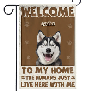 Photo personnalisée « Bienvenue chez moi » – Drapeau personnalisé pour chien et chat – Cadeau pour les propriétaires et les amoureux des animaux