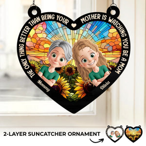 L'amour d'une mère dure pour toujours - Décoration de fenêtre personnalisée en forme d'attrape-soleil - Cadeau pour la fête des mères, maman et fille