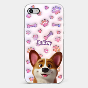 Coque de téléphone transparente personnalisée avec motif chien « Queue qui remue » et imprimé effet gonflant en 3D – Cadeau pour les propriétaires et les amoureux des animaux