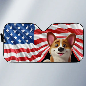 Pattes patriotiques, fierté américaine – Pare-soleil personnalisé pour pare-brise de voiture, protection de vitre de voiture – Cadeau pour propriétaires et amoureux des animaux