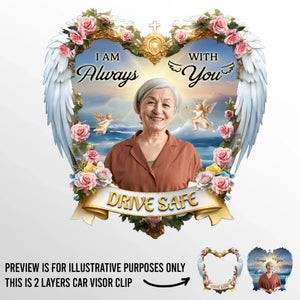 Photo personnalisée « Je veille toujours sur vous » – Clip de pare-soleil de voiture personnalisé commémoratif – Cadeau de condoléances pour les membres de la famille
