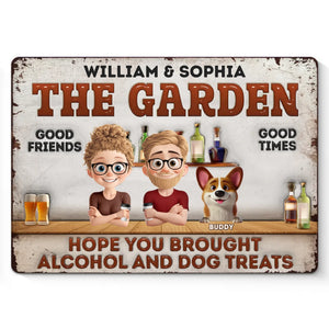 Nous avons de l'alcool, des aboiements et de mauvaises décisions - Plaque en métal personnalisée pour chien - Cadeau de pendaison de crémaillère pour les propriétaires d'animaux et les amoureux des animaux