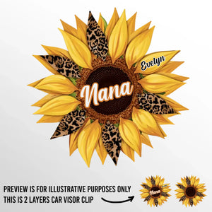 Tournesol brillant - Clip de pare-soleil personnalisé pour la famille - Cadeau pour la fête des mères, maman ou grand-mère
