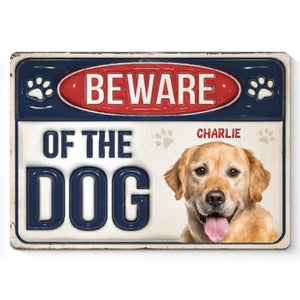 Photo personnalisée « Entrez si vous osez » - Plaque en métal personnalisée avec effet gonflable 3D pour chien et chat - Cadeau de pendaison de crémaillère pour propriétaires et amoureux des animaux