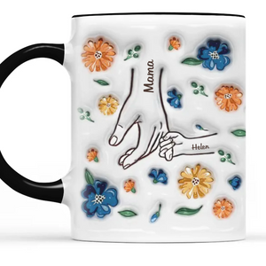 Main dans la main, cœur pour maman - Mug personnalisé avec effet gonflé en 3D - Nouveauté, fête des mères, cadeau pour maman, grand-mère