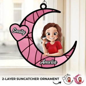 Je t'aime jusqu'à la lune et retour - Ornement attrape-soleil personnalisé à suspendre pour fenêtre - Fête des Mères, cadeau pour maman, grand-mère